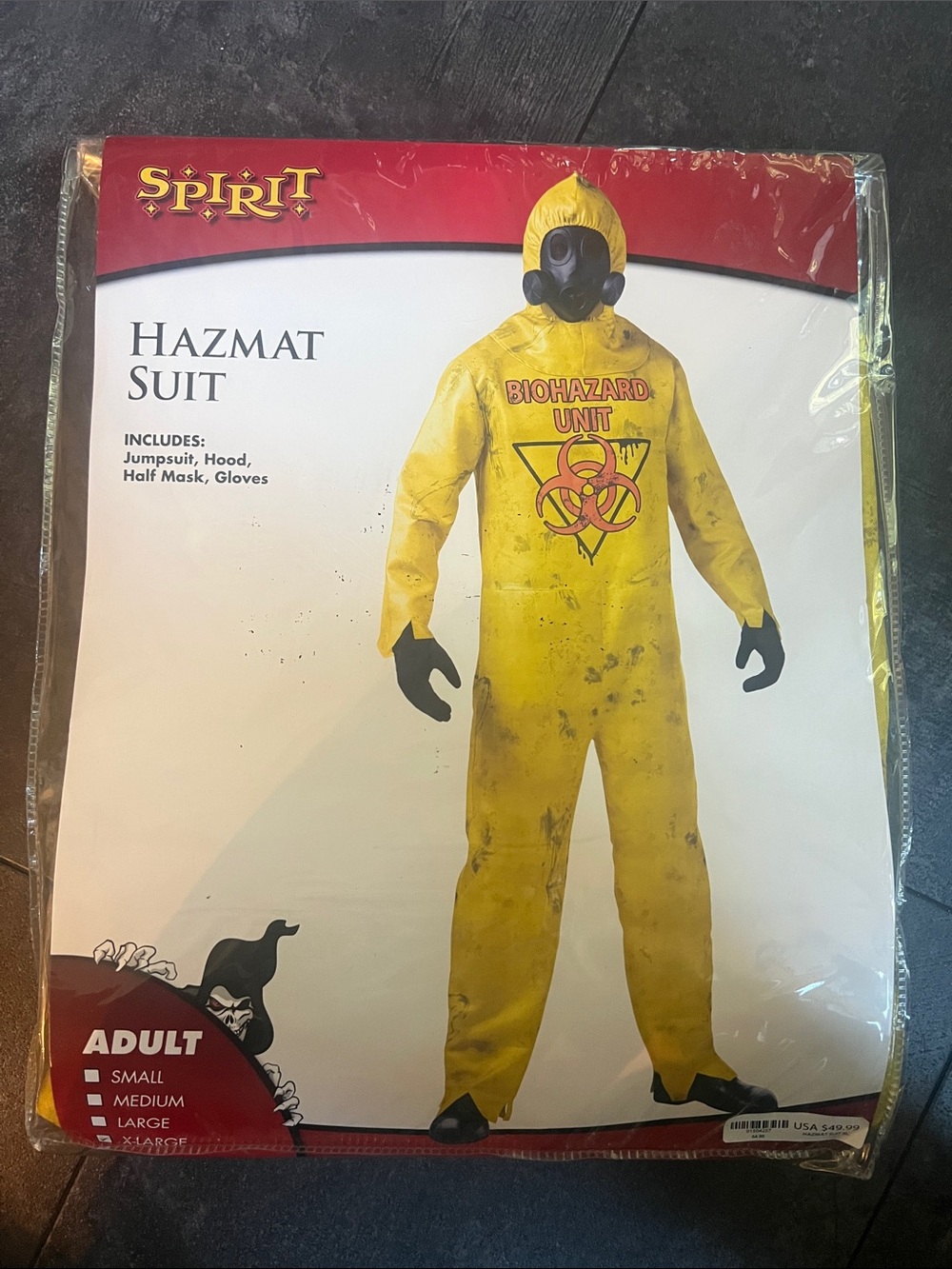 ADULT XL Spirit Yellow BIOHAZARD Unit Costume with Black Gloves and Mask Accents